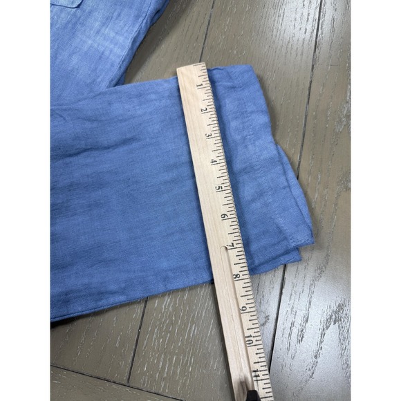 Pro Lino Pants Womens Medium Blue Linen Straight Leg Elastic Waist Made Italy - Picture 2 of 11